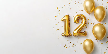 Golden Number 12 Balloons With Confetti For Birthday Celebration, Anniversary Party Decorationsの素材