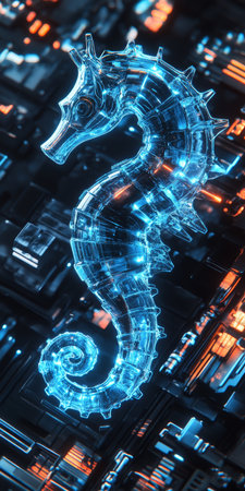 Holographic Seahorse Merging with Technology Embracing the Future of Digital Innovationの素材