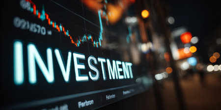 Cyan Investment Chart Finance And Innovation Concept At Night With City Lights Backgroundの素材