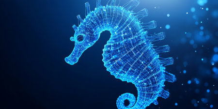 Holographic Seahorse on Blue Background A Futuristic Vision of Technology and Natureの素材