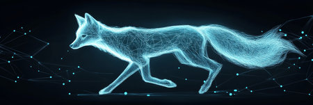 Holographic Fox Glides Through Cyberspace, Animal, Data Visualization, Innovation Spiritの素材