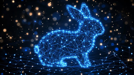 Holographic Rabbit Futuristic Technology and Digital Innovation Illustrated, Future of AIの素材