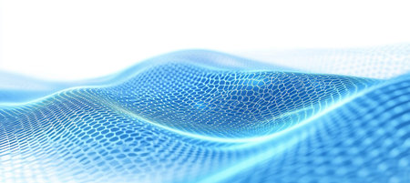 Abstract Futuristic Blue Wave Background with Hexagonal Network Structure, Big Data Visualizationの素材