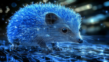 Holographic Hedgehog in Digital Space, Exploring the Frontiers of Future Technology and Innovationの素材