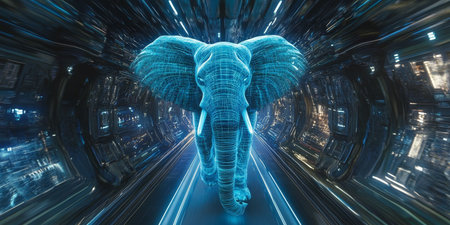Holographic Elephant in Digital Space A Futuristic Journey of Innovation and Technologyの素材