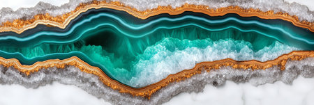 Luxurious Teal and Gold Abstract Agate Crystal Geode Texture on White Marble, Fine Art Printの素材