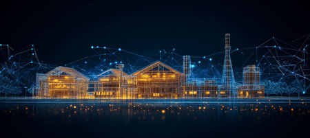 Futuristic Industrial Factory. Abstract Architectural Design with A Vibrant Digital Renderingの素材