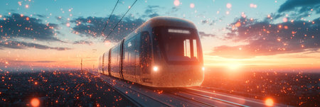 Smart Electric Tram On Highway Symbolizing Modern Tranportation In Cityscape Technology Conceptの素材