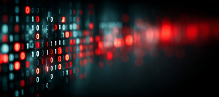 Red Digital Binary Data on a Computer Screen, Technology Background, Cybersecurity Conceptの素材