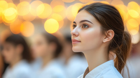 Confident Young Healthcare Professional Attending Medical Conference, Engaging Bokeh Backgroundの素材