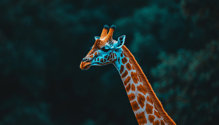 Giraffe Portrait Majestic Animal Against a Lush, Dark Green Background, Wildlife Photographyの素材