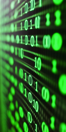 Flowing Columns of Green Binary Code on a Black Background, Representing Technology and Dataの素材