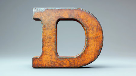 Rusty Orange Letter D, Worn Metal Type Isolated on White, Minimalistic Design Elementの素材