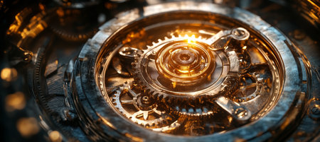 Golden Gears and Cogs Discovering the Intricate Beauty of a Clockwork Mechanism in Motionの素材
