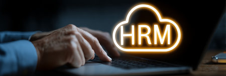Businessman Accessing Cloud-Based HRM, Symbol, Technology Online Recruitment, Softwareの素材
