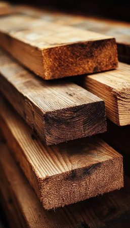 Sustainable Building Materials Stack of Reclaimed Wood Planks for Eco-Conscious Constructionの素材