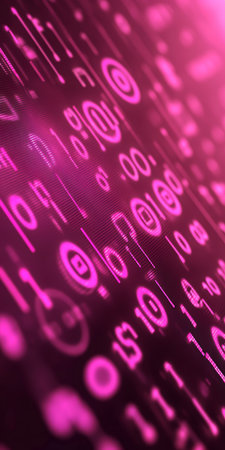 Pink Binary Code Data Stream A Background for Technology, Cybersecurity, and Abstract Concepts.の素材