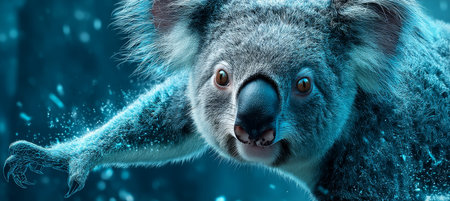 Blue Holographic Koala in Digital Space Representing Futuristic Technology And Digital Concept Artの素材