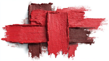 Bold, Vibrant Red and Rich Brown Oil Paint Brushstrokes On White Background, Makeup, Beauty, Textureの素材