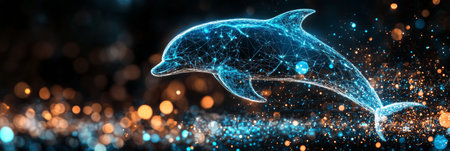 Holographic Dolphin in Digital Space Modern Tech Symbol, Innovation, and Futuristic Designの素材