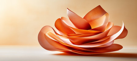 Abstract Sculpture of Earthy Brown Paper Folds, Dynamic Waves and Graceful Curves on a Soft Gradientの素材