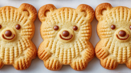 Three Adorable Teddy Bear Cookies Isolated on White, Perfect for Childhood Treat or Bakery Promotionの素材