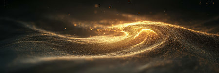 Abstract Golden Particle Background, Wave of Luxury Gold Dust Particles Flowing on a Dark Backgroundの素材