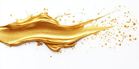 Liquid Gold Paint Stroke. Gold Design Element, Gold Paint Splash On White Background Isolatedの素材