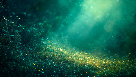 Magical Turquoise Sparkle Abstract Background with Glimmering Green and Gold Watercolor Fantasyの素材