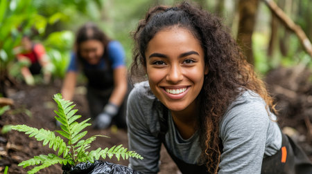 Volunteer Planting New Life Young Woman Joins Community Garden Initiative., Copyspaceの素材