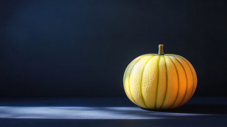 Vibrant Canary Melon, Isolated on Black, Fresh Fruit, Yellow Tones, Smooth Skin, Ripe and Juicyの素材