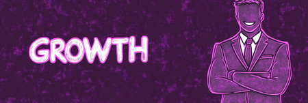 Businessman Finance, Growth Concept With Analyst Character Glowing And Word Growth On Purpleの素材