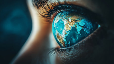 World Sight Day Earth Reflected in Human Eye, Concept of Global Vision and Environmental Awarenessの素材