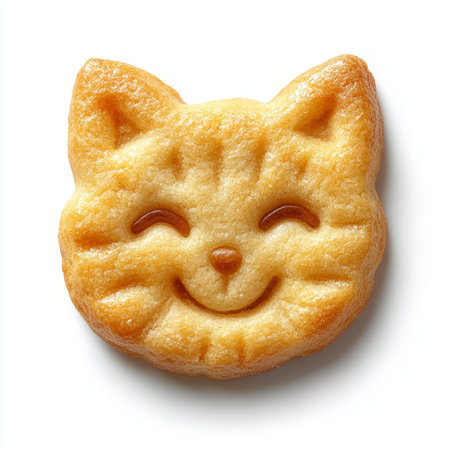 Adorable Cat Face Shaped Cookie on White Background, Perfect for Pet Lovers and Sweet Treats.の素材