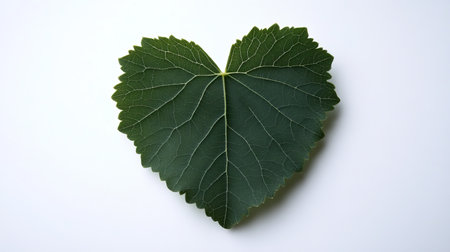Green Heart-Shaped Leaf, Symbol of Nature, Isolated on White Background, Love And Ecology Conceptの素材