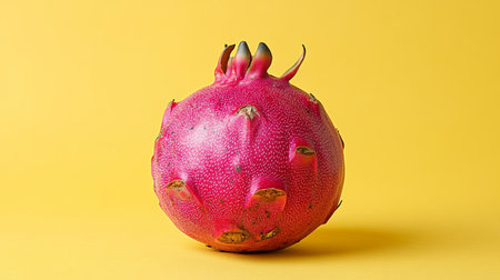Vibrant, ripe dragon fruit isolated on a yellow backdrop, ready for delicious, refreshing snack.の素材
