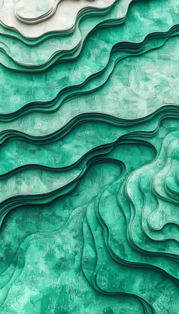 Abstract Background, Green Paper Carved Wave Pattern, Layered Design, Modern Art Style.の素材