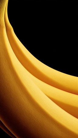 Vibrant Yellow Bananas, Close-Up, Smooth Skin Texture, Stacked, on Black Background, Tropical Fruitの素材