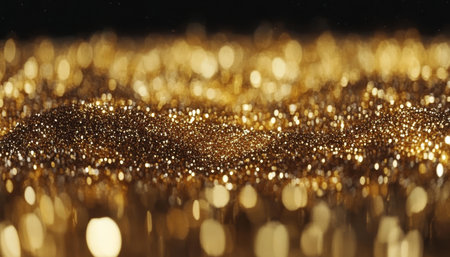 Abstract Luxurious Swirling Gold Background with Golden Particles, Sparkling and Shimmeringの素材
