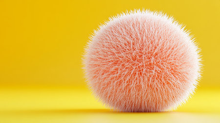 Fluffy Peach Sphere on Yellow, Abstract Background with Vibrant Orange Tones and Soft Textureの素材