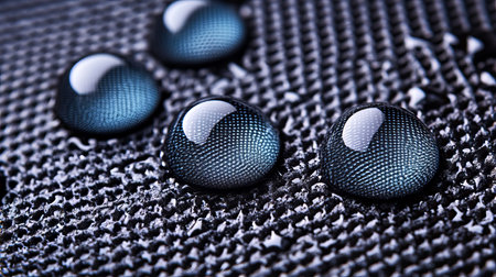 Water Drops, Beading, Black, Hydrophobic Surface, Illustrating Water Resistance, Nanotechnologyの素材