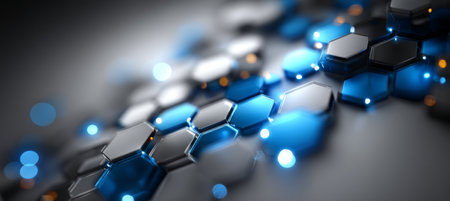 Abstract Technology Background. Hexagonal Surface with Glowing Lights. Futuristic Sci-Fi Concept.の素材