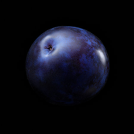 Fresh, Ripe, Purple Plum Isolated on Black, High Resolution, Vibrant Color, Macro Photographyの素材