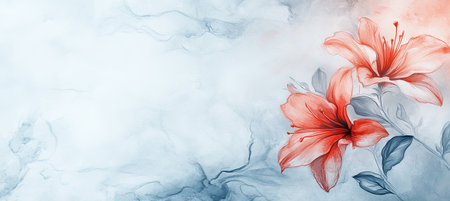 Pale Blue Peach Watercolor Floral Background, Intricate Details, Light, Airy, and Gentleの素材