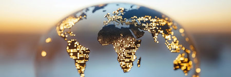 Glowing Earth Globe with Digital Connections, Representing Global Network and Data Exchange.の素材