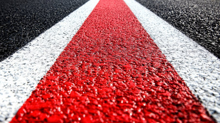 Close Up, Red And White Lines Of A Car Race Track, Motor Sport, Asphalt Texture Backgroundの素材