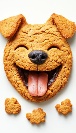 Smiling Dog Face Shaped Cookie, Biscuits, On White Background, Homemade Pastry Treat For Petsの素材