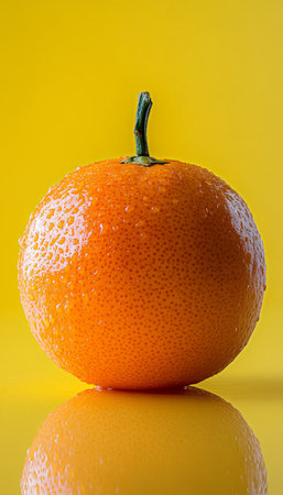 Isolated Ripe Tangerine, Yellow Background, Vibrant Orange, Citrus Fruit, Fresh Produceの素材