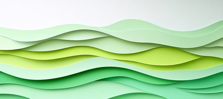 Abstract Green Paper Carved Background, Smooth Wave Patterns in Mint and Lime, Layered Design Style.の素材