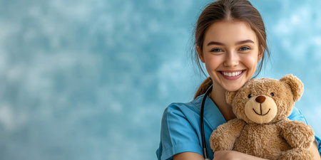 Caring Nurse Shares Heartwarming Moment, Comforting Young Patient With Plush Teddy Bearの素材